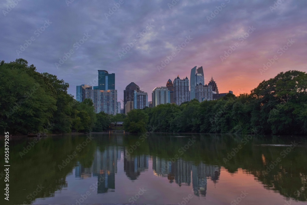 Midtown Atlanta sunset reflection on lake Midtown Atlanta sunset reflection on lake
