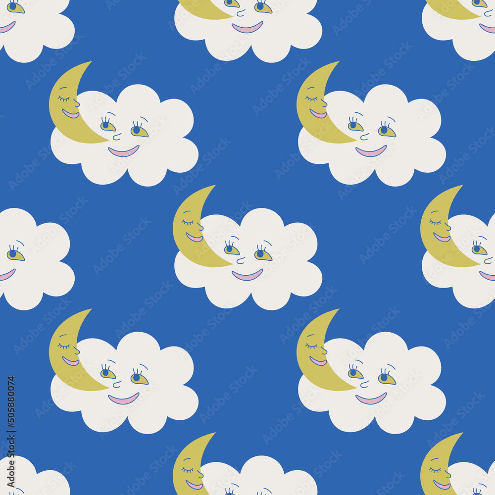 Moon and cloud embrace vector seamless pattern. Cute repeat background for textile, design, fabric, cover etc. Moon and cloud embrace vector seamless pattern. Cute repeat background for textile, design, fabric, cover etc.