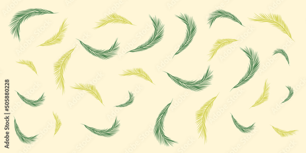 Pattern Background with Palm Leaves of Various Sizes Colored in Shades of Green - Illustration Template in Editable Vector Format