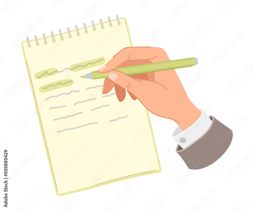 Hand Writing with Green Highlighter in Notepad Marking Text Vector Illustration Hand Writing with Green Highlighter in Notepad Marking Text Vector Illustration