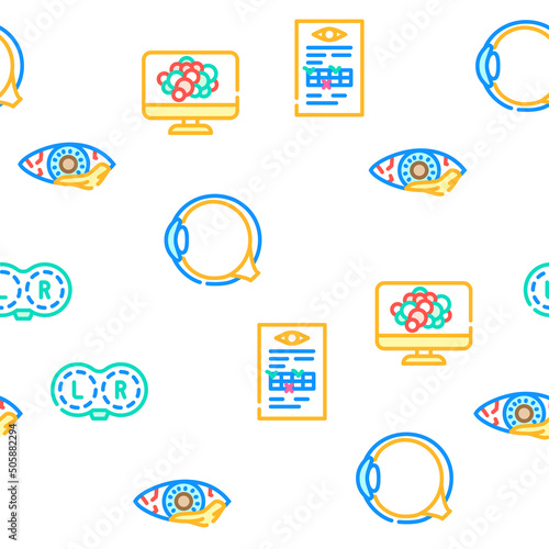 Ophthalmology Eye Disease Treat Vector Seamless Pattern Color Line Illustration