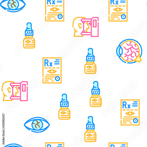 Ophthalmology Eye Disease Treat Vector Seamless Pattern Color Line Illustration