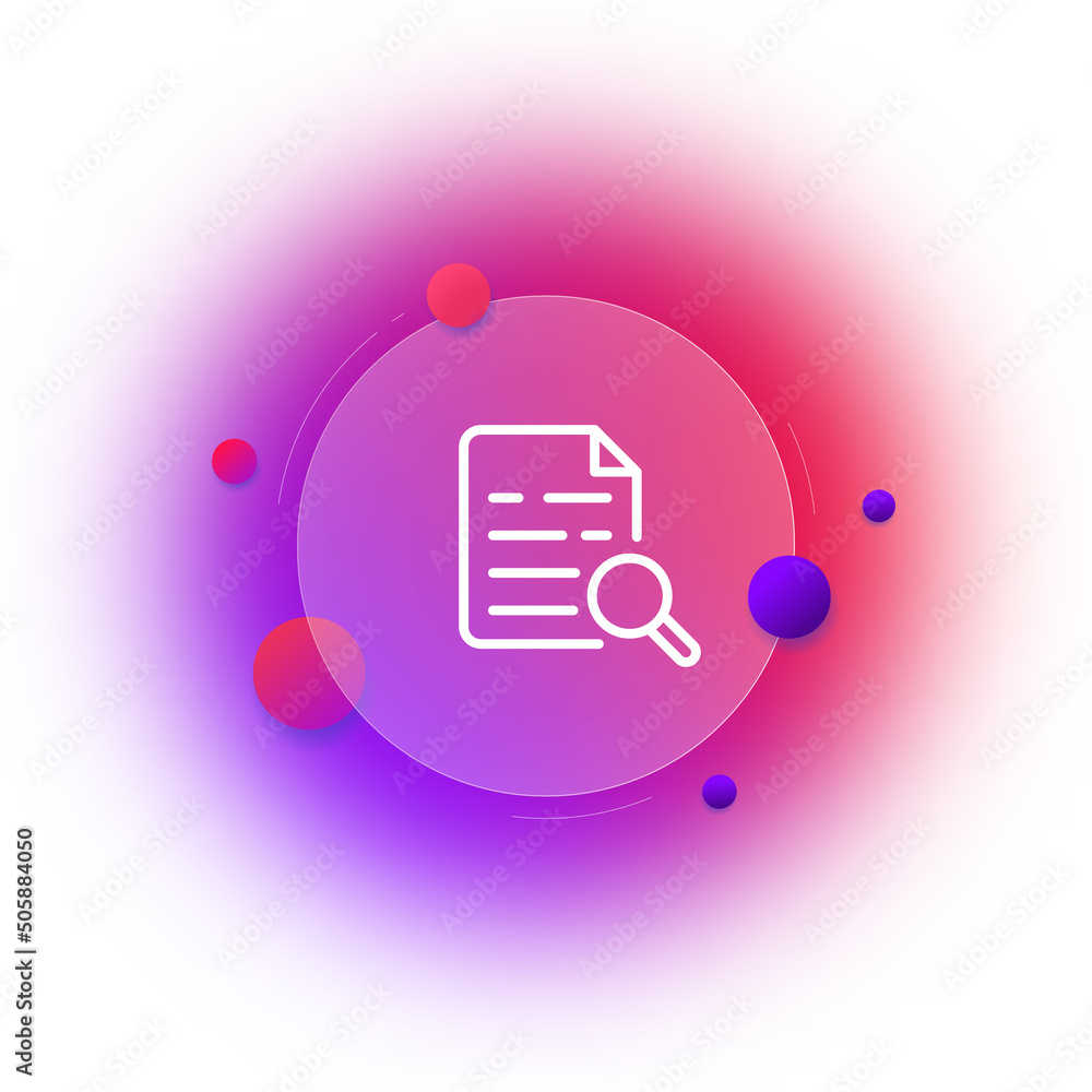 Search line icon. File near magnifying glass, find person, find job, search information. Zoom concept. Glassmorphism style. Vector line icon for Business and Advertising Search line icon. File near magnifying glass, find person, find job, search information. Zoom concept. Glassmorphism style. Vector line icon for Business and Advertising