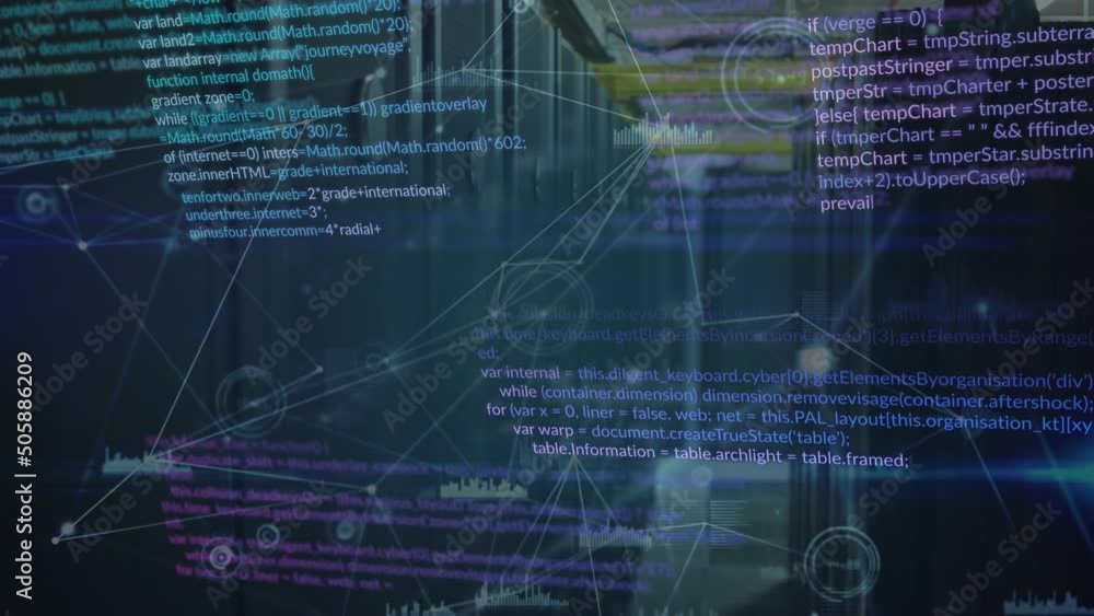 Animation of connections and data processing on navy background Animation of connections and data processing on navy background