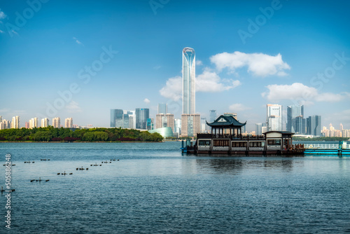 Cityscape street view of Jinji Lake, Suzhou, China