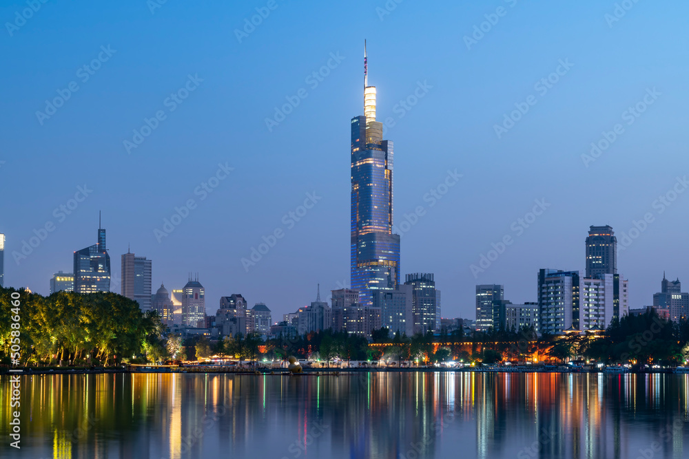 Night view of the city by the Xuanwu Lake in Nanjing