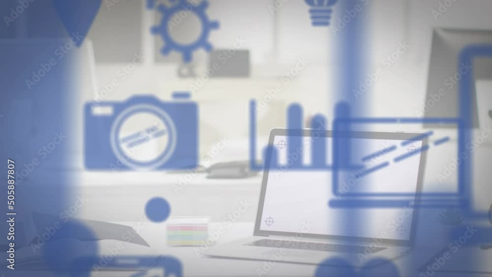 Animation of media icons over laptop Animation of media icons over laptop