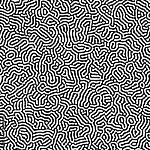 Reaction diffusion texture vector seamless organic rounded jumble maze lines patterns in black and white. Abstract nature backgrounds