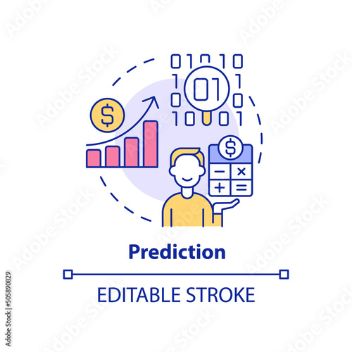 Prediction concept icon. Data mining technique abstract idea thin line illustration. Statistical method. Predictive tool. Isolated outline drawing. Editable stroke. Arial, Myriad Pro-Bold fonts used