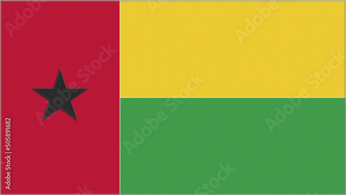 Guinea Bissau embroidery flag. Emblem stitched fabric. Embroidered coat of arms. Country symbol textile background. photo