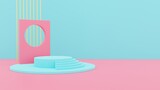 3d blue podium on pastel background abstract geometric shapes in studio scene. 3d rendering for pedestal, stage, product mockup design. Creative ideas minimal summe. 3d render