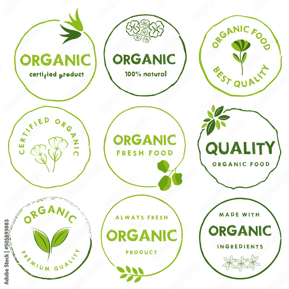 Organic food, natural food, healthy food and organic or natural product logos, icon, badges and stickers.