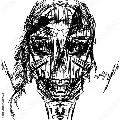 Human skull, Pirate, occult. Tattoo, freehand drawing, vector. Abstract. Contemporary trendy art illustration