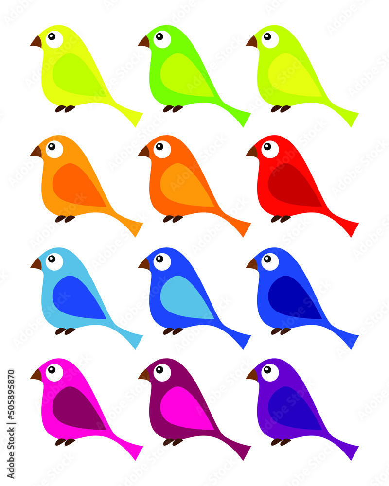 Bright colorful cartoon bird set collection on white background. Vector illustration.