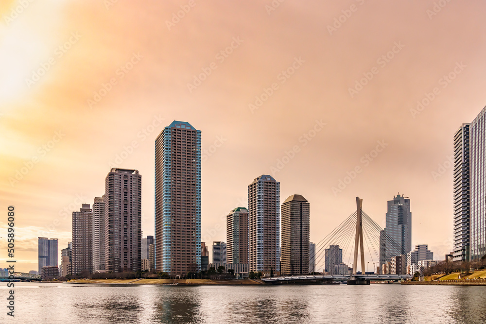 Obraz premium 東京の川を航行する船から見る風景