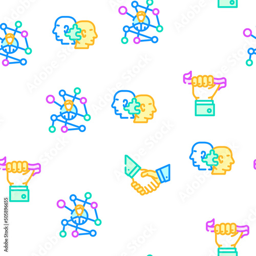 Networking Global Communication Vector Seamless Pattern Color Line Illustration