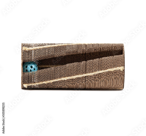 Cardboard scratching post for cats on a white background