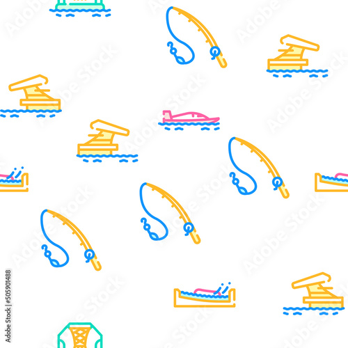 Water Sports Active Occupation Vector Seamless Pattern Color Line Illustration