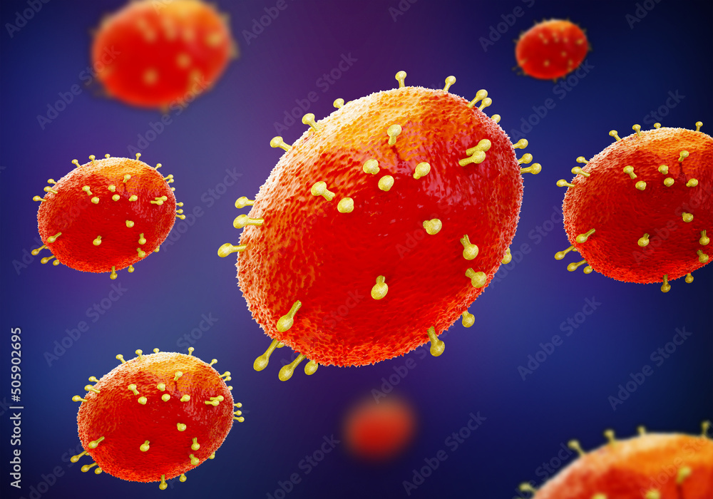 Monkeypox 3d render cell infection pandemic.monkeypox cell with doctor in laboratory lab confirm.Monkeypox is a rare disease infection with virus.Sexual Health in uk.infection in Africa Europe. - obrazy, fototapety, plakaty 