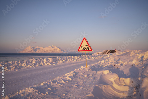 Beware of polar bears, Barentsburg, Spitsbergen during winter time, Svalbard