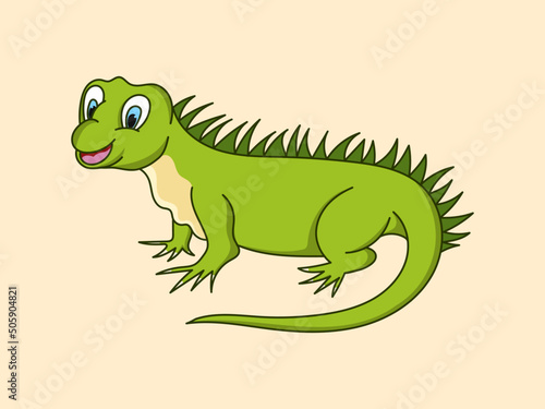 Cute Iguana cartoon cute Baby Smiling animal Flat Illustration