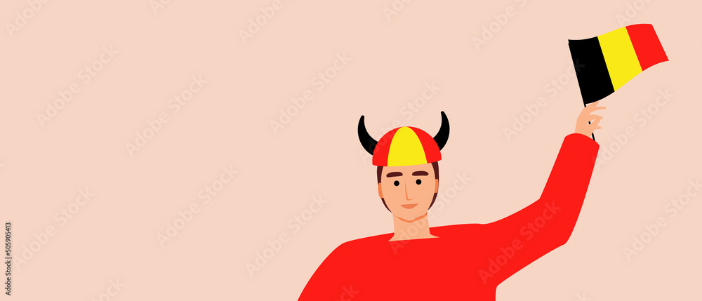 Football fans from Belgium, flat vector stock illustration as copy space template with people with flags Football fans from Belgium, flat vector stock illustration as copy space template with people with flags