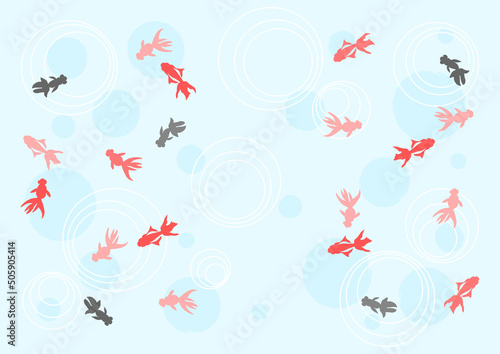 金魚と波紋と水玉模様のイラスト