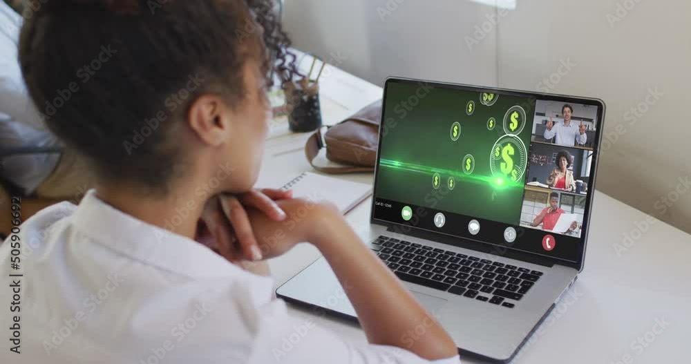 Video of biracial woman having financial video call with coworkers Video of biracial woman having financial video call with coworkers