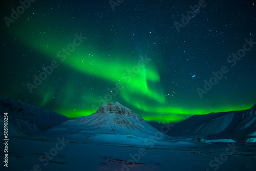 Aurora borealis, Northern Lights, Spitsbergen during winter time, Svalbard