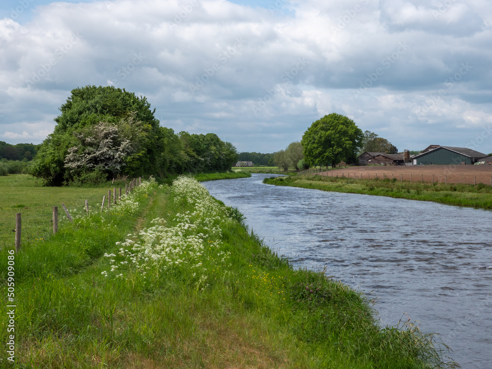 River Berkel in the Achterhoek flows through agricultural area, Gelderland, the Netherlands River Berkel in the Achterhoek flows through agricultural area, Gelderland, the Netherlands