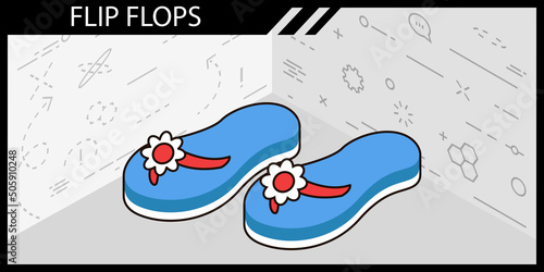 Flip flops isometric design icon. Vector web illustration. 3d colorful concept