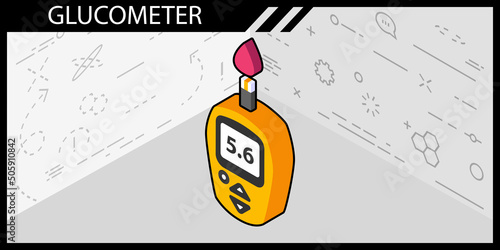 Glucometer isometric design icon. Vector web illustration. 3d colorful concept