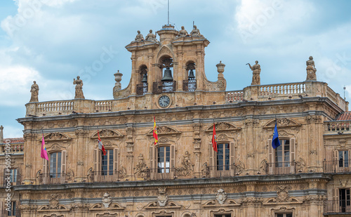 Hermosa fachada siglo XVIII del ayuntamiento de Salamanca en la plaza mayor, España photo