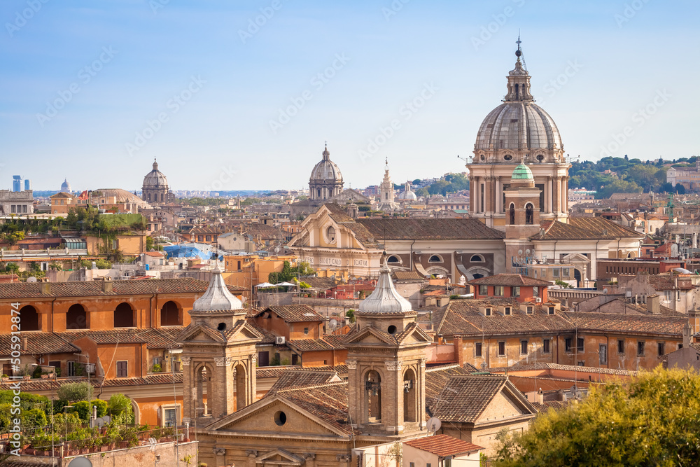 Rome cityscape with blue sky and clouds, Italy