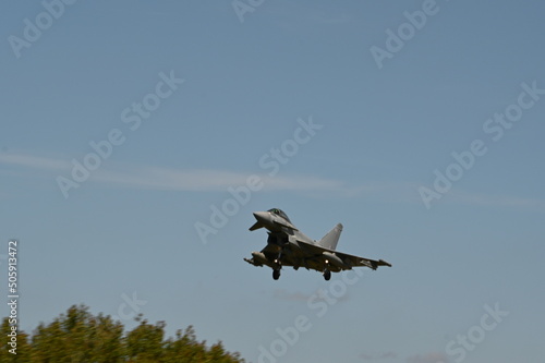 Military NATO fighter jet landing on Airfield  UK defence 