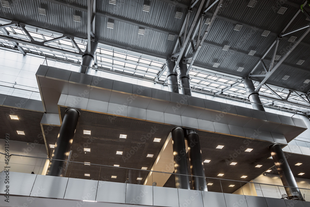 Φωτογραφία modern interior of metal and concrete in the building, transition, galleries, of