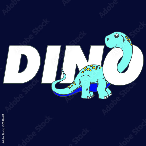 THE WORD DINO AND A BRONTOSAURUS PEEKING OUT OF ONE OF THE LETTERS