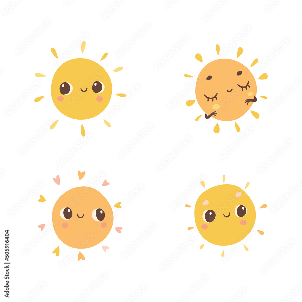 Fototapeta premium Set of cute sun icons. Sun vector