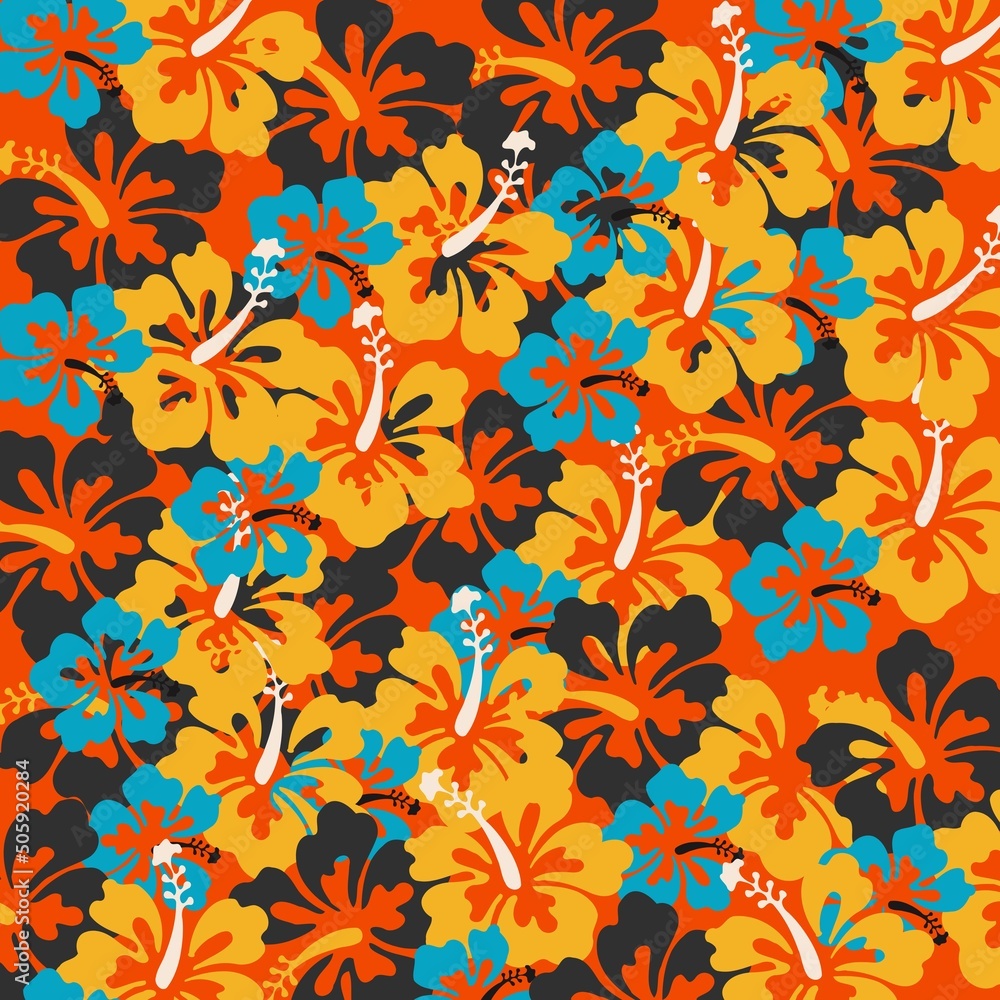 Hibiscus tropical flower seamless pattern