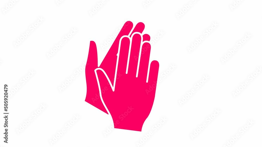 Animated pink symbol of hands. Hands clap. Icon of applause. Looped video. Vector flat illustration isolated on white background. Animated pink symbol of hands. Hands clap. Icon of applause. Looped video. Vector flat illustration isolated on white background.