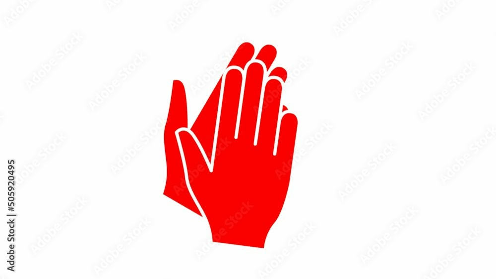 Animated red symbol of hands. Hands clap. Icon of applause. Looped video. Vector flat illustration isolated on white background. Animated red symbol of hands. Hands clap. Icon of applause. Looped video. Vector flat illustration isolated on white background.