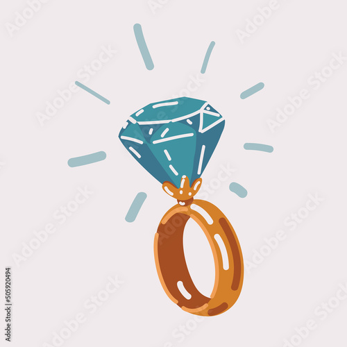 Vector illustration of Golden ring with big emerald or diamonds