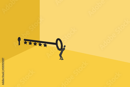 businessman put a stairs key in its place as an problem solution.
