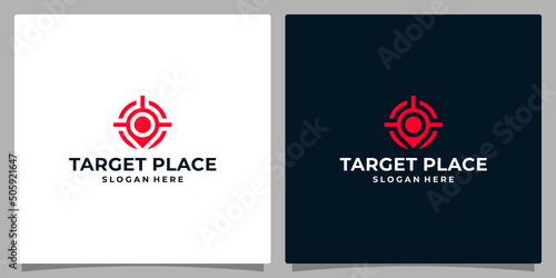 Target logo template design. Pin location logo with crosshairs or focus shape logo. premium vector