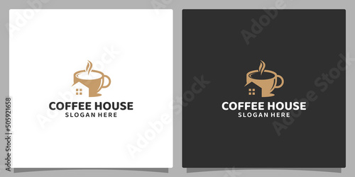 Cup Coffee Logo design template with house building design logo . Premium vector