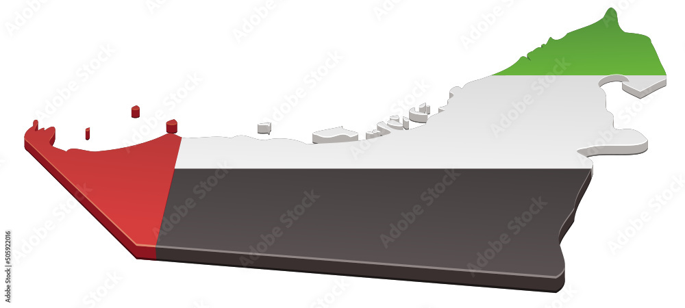 3D map of united arab emirates map with federation flag colors (cut out ...