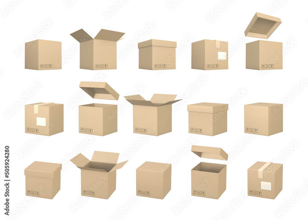 Set of realistic cardboard boxes. Delivery service concept. Vector illustration Set of realistic cardboard boxes. Delivery service concept. Vector illustration