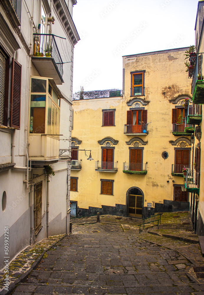 Typical narrow street in Naples, Italy