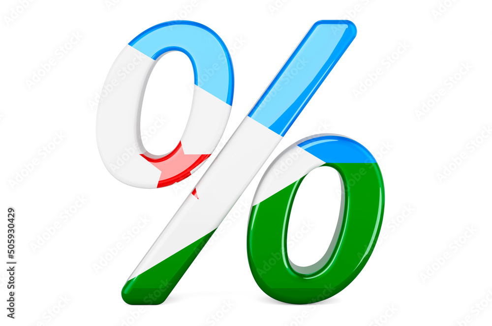 Percent with Djiboutian flag, 3D rendering
