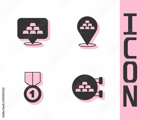 Set Jewelry store, Gold bars, medal and icon. Vector